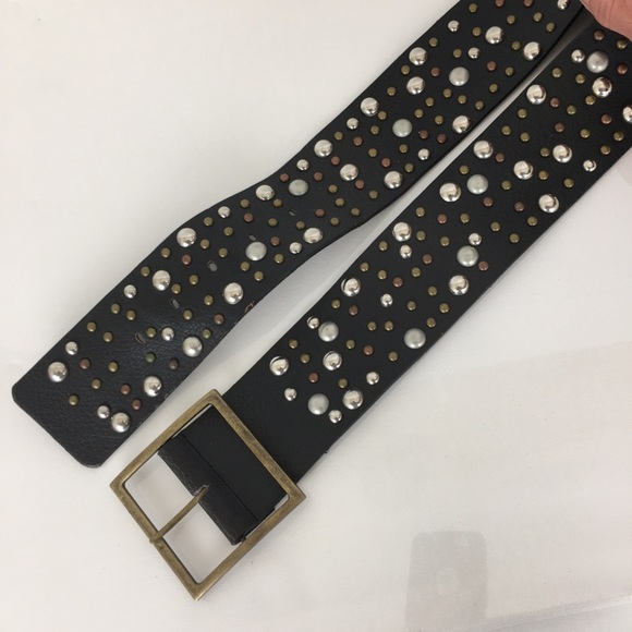 Buckle Wide Studded Statement Belt Black Faux Leather Women’s Size Large main image 10